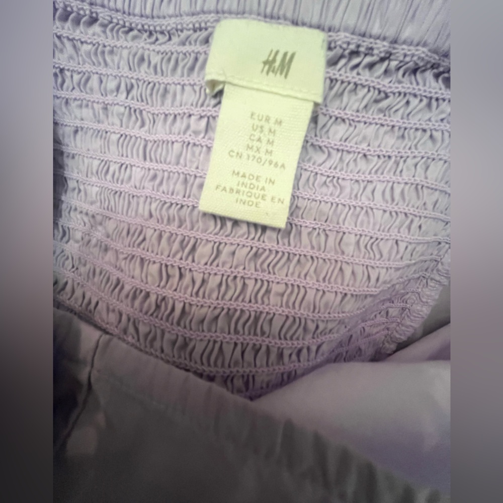 H&M Puff-sleeved Eyelet Embroidered Crop Lilac Cotton Poplin Top - Picture 8 of 10